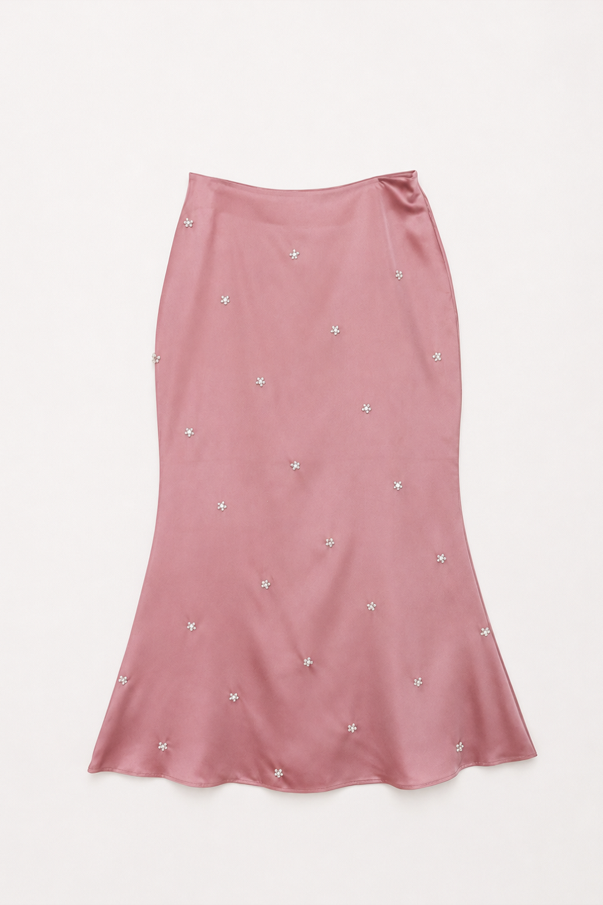 Pink Satin Embellished Maxi Skirt