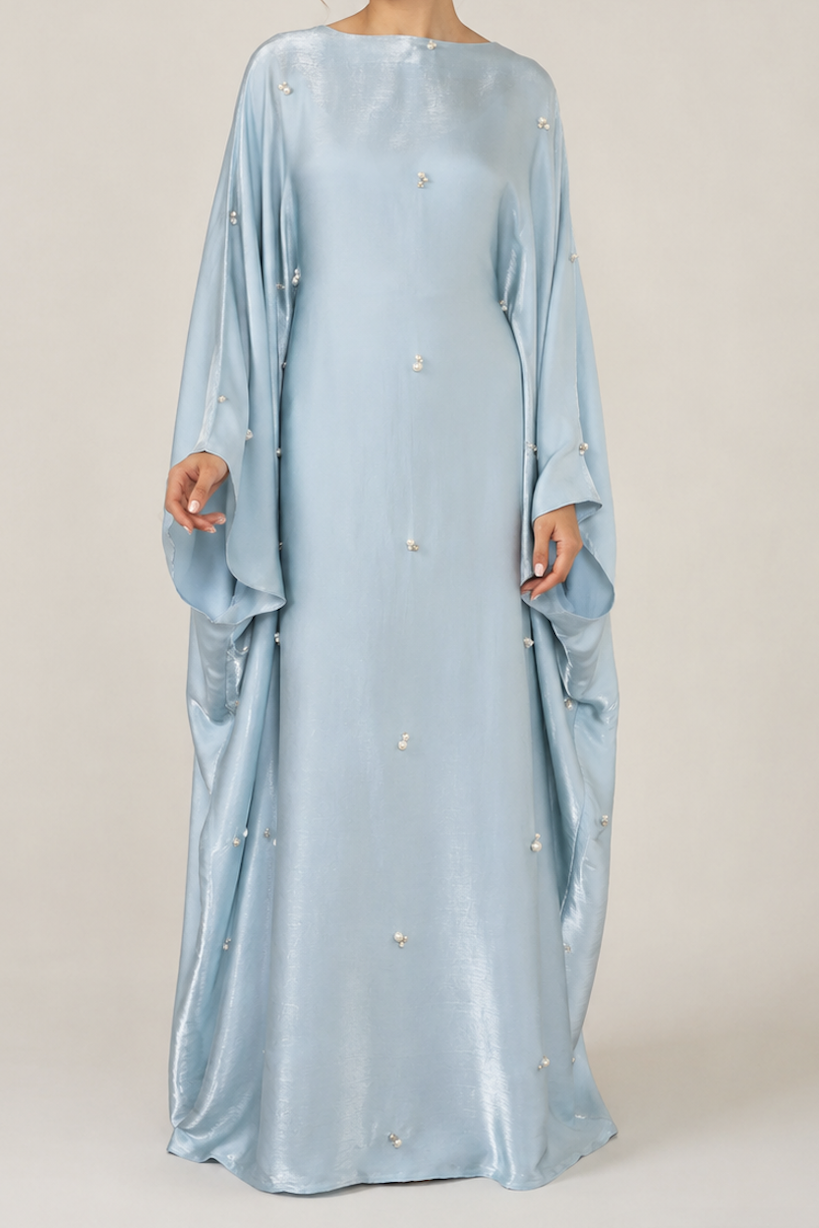 Blue Pearl Embellished Satin Kaftan