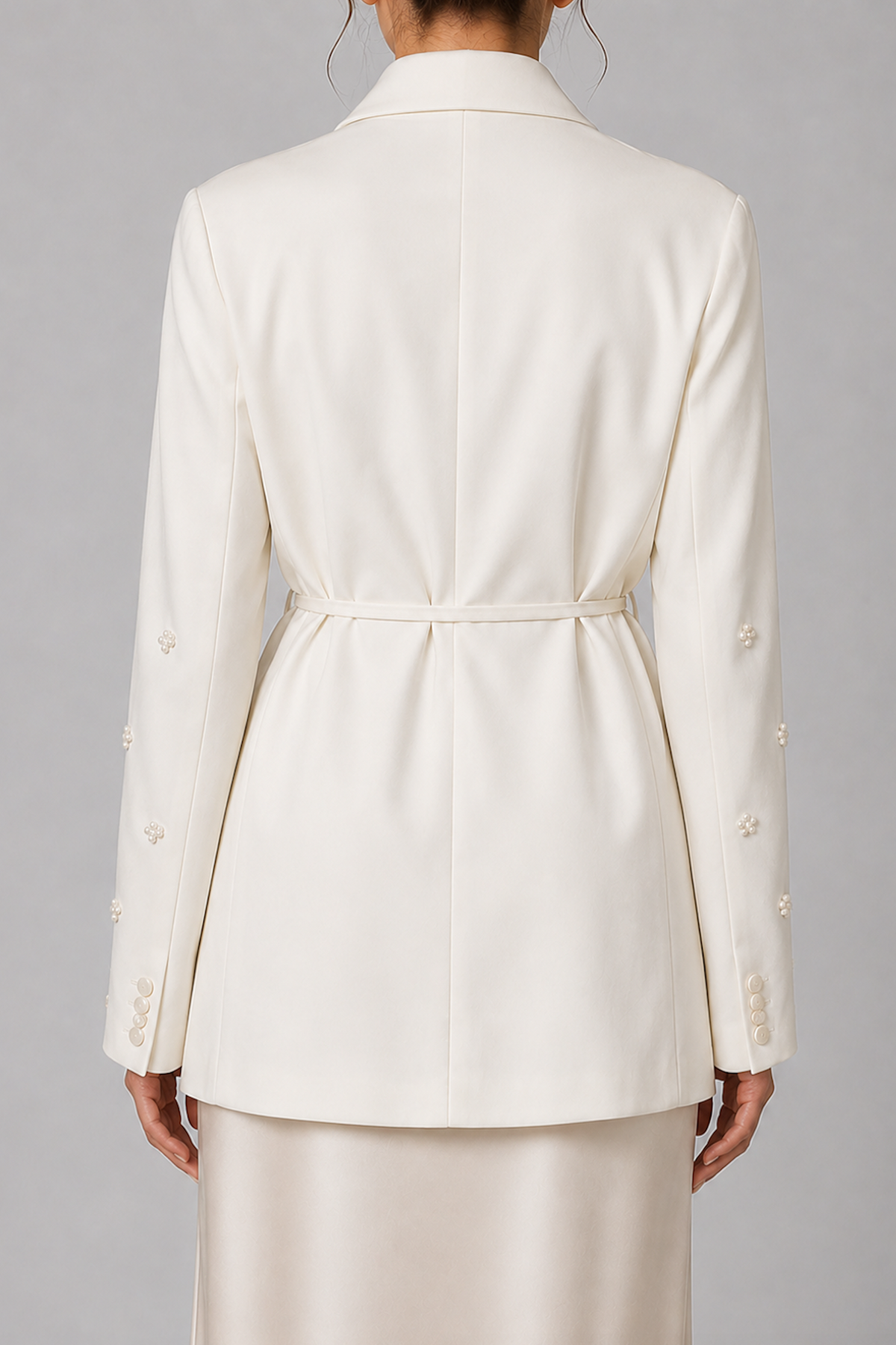 Ivory Pearl Embellished Wrap Blazer