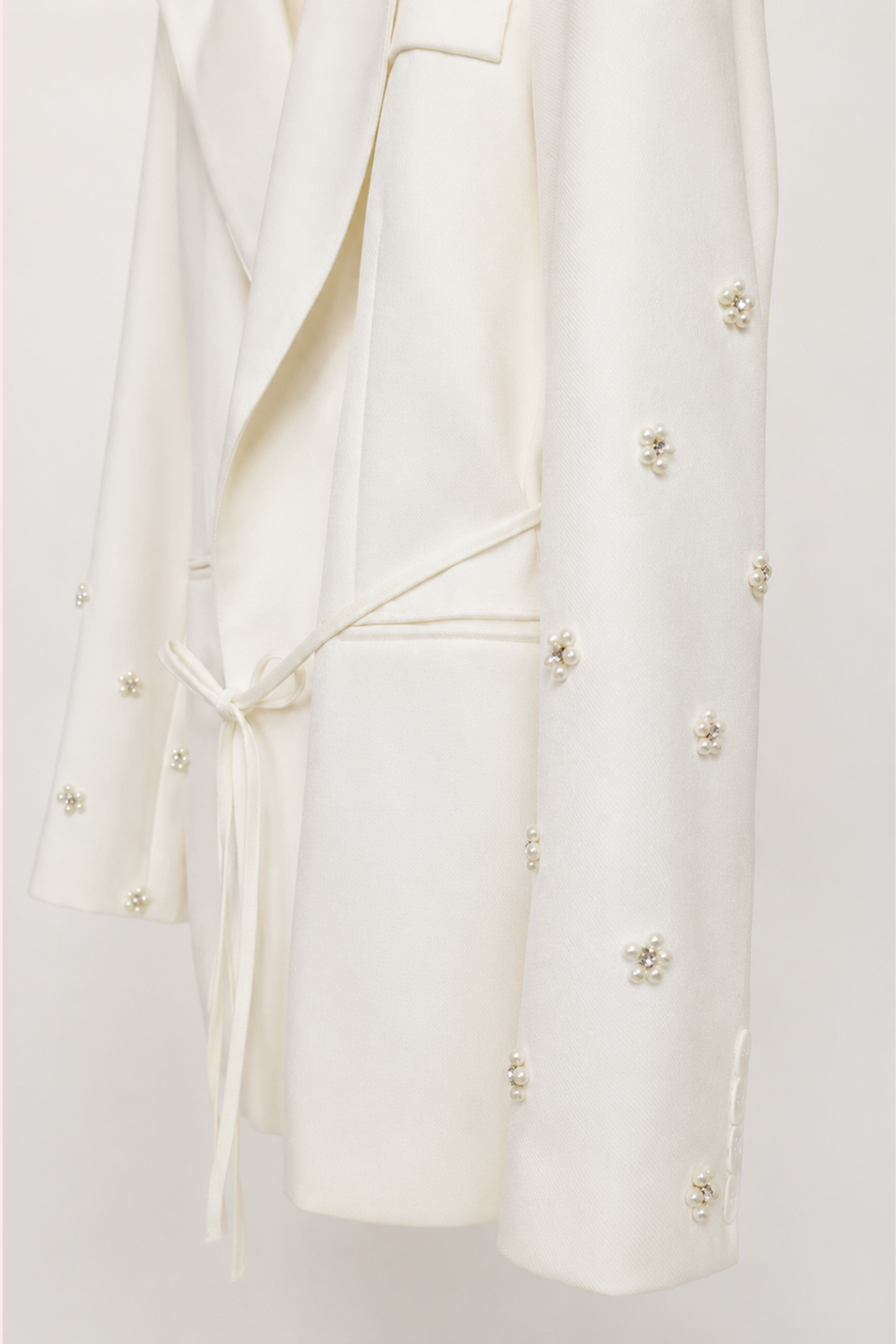 Ivory Pearl Embellished Wrap Blazer