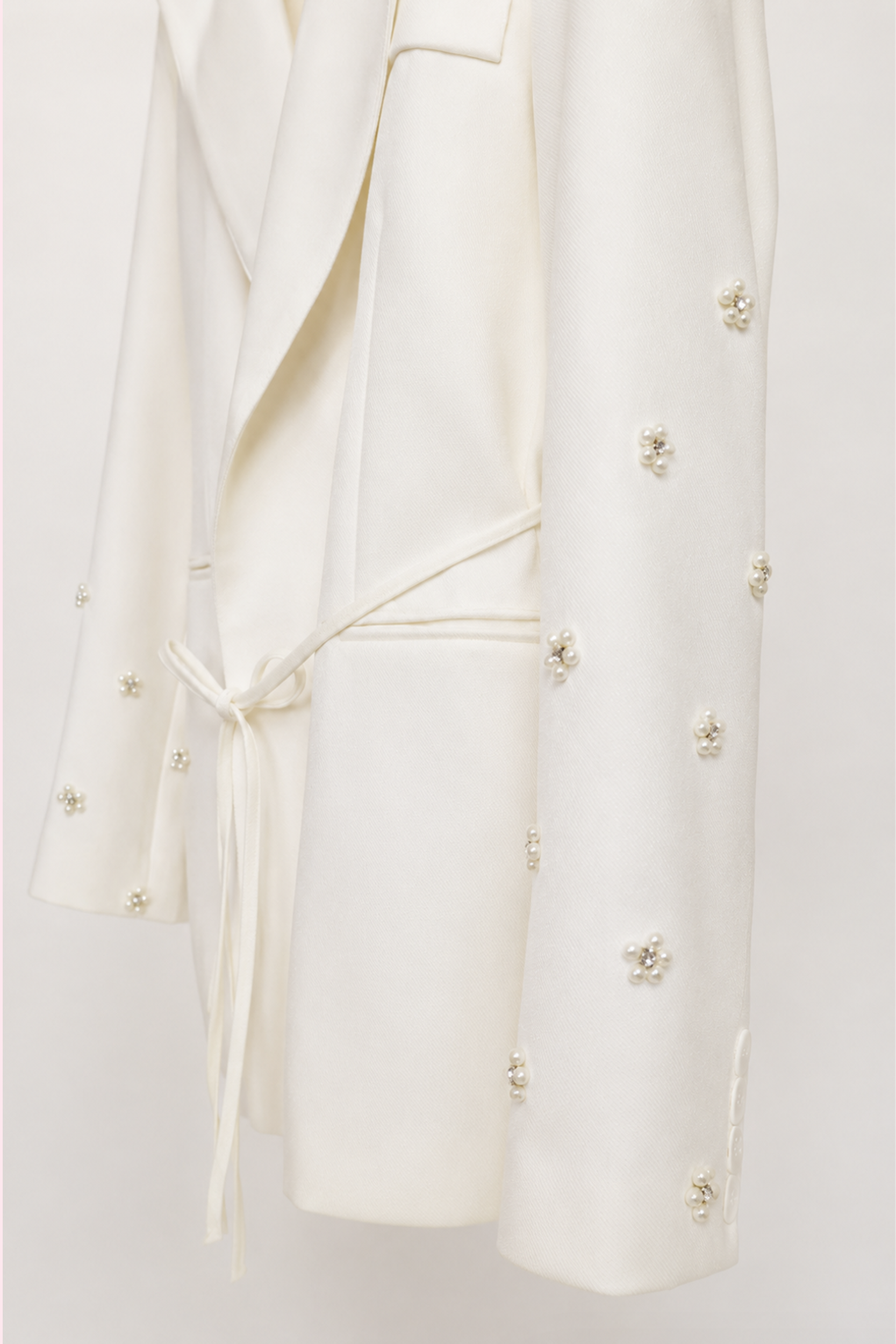 Ivory Pearl Embellished Wrap Blazer
