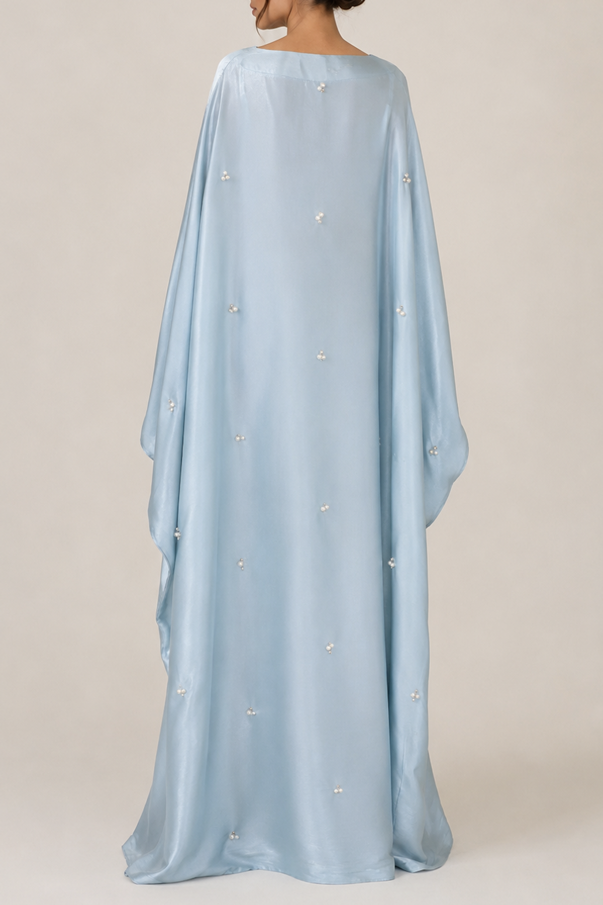 Blue Pearl Embellished Satin Kaftan