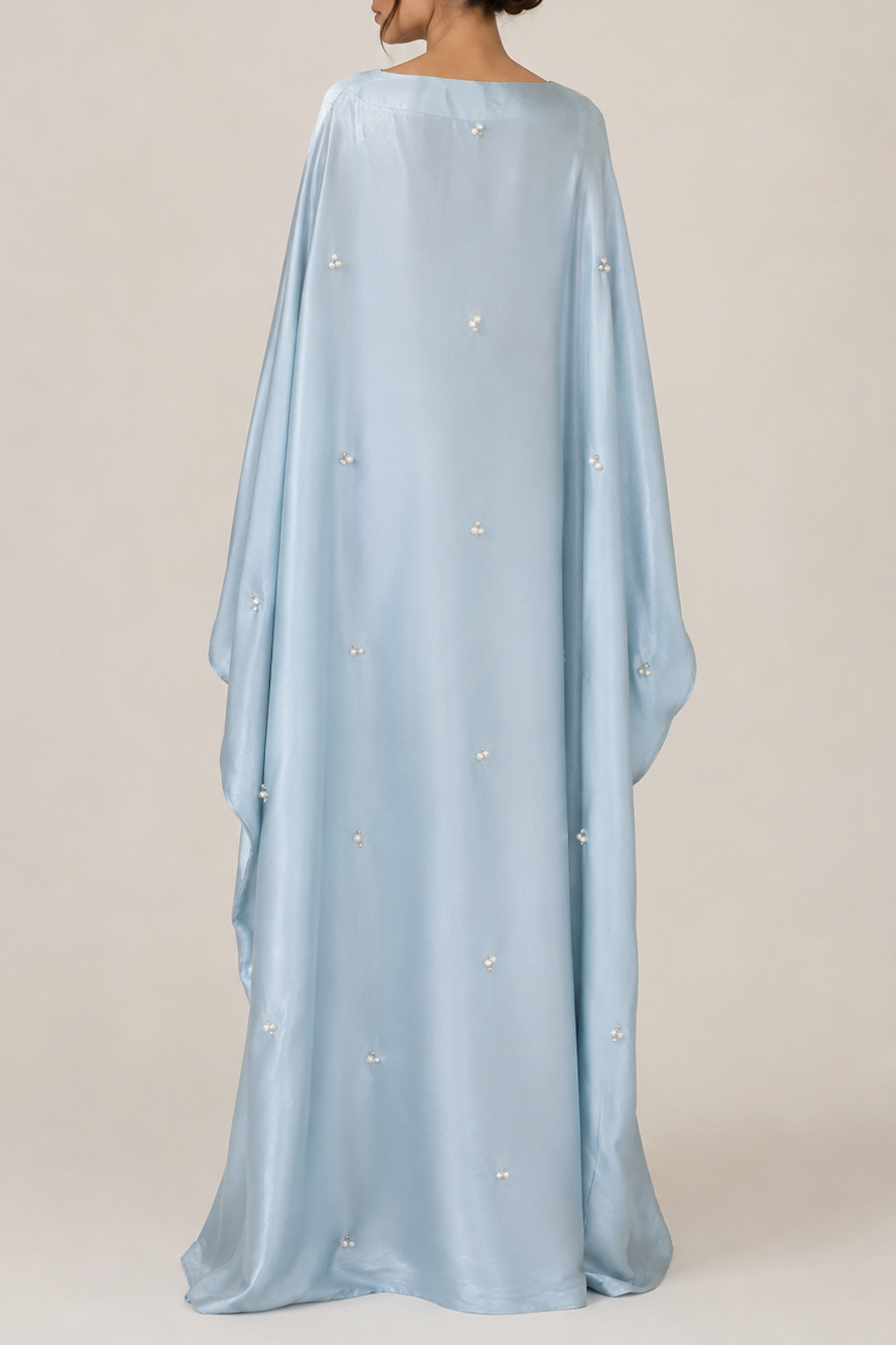 Blue Pearl Embellished Satin Kaftan