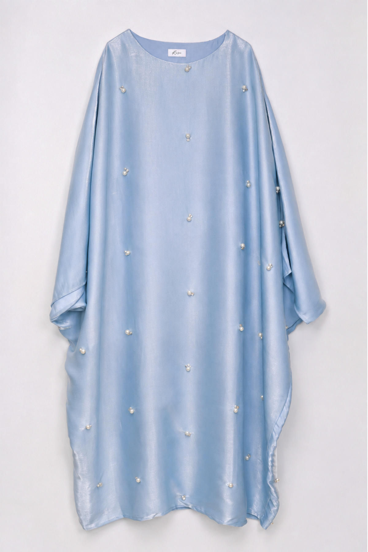 Blue Pearl Embellished Satin Kaftan
