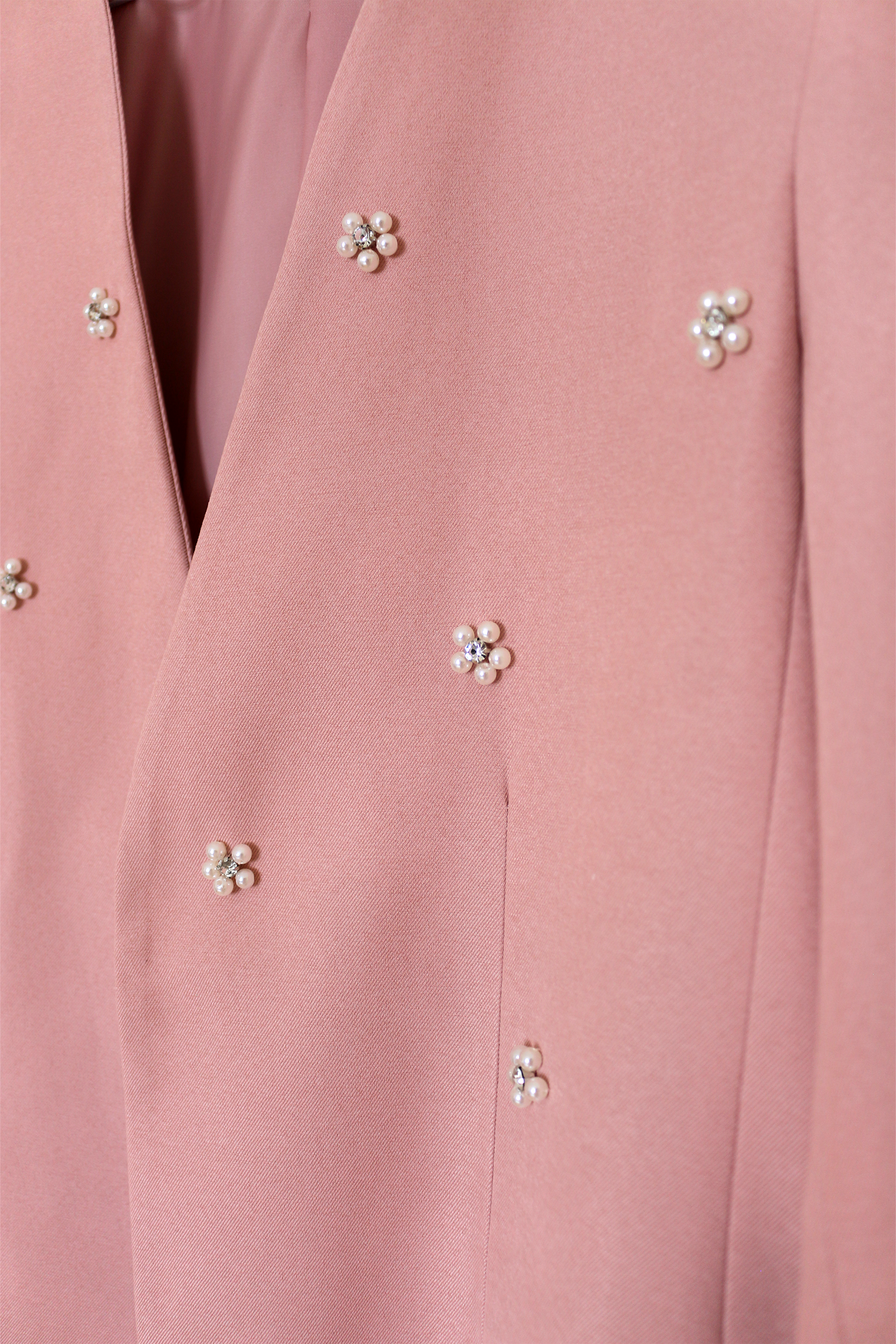 Pink Floral Pearl Embellished Blazer
