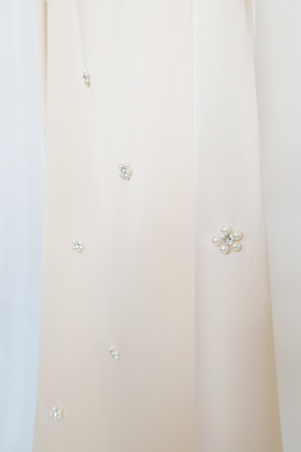 Ivory Satin Pearl Embellished Maxi Skirt
