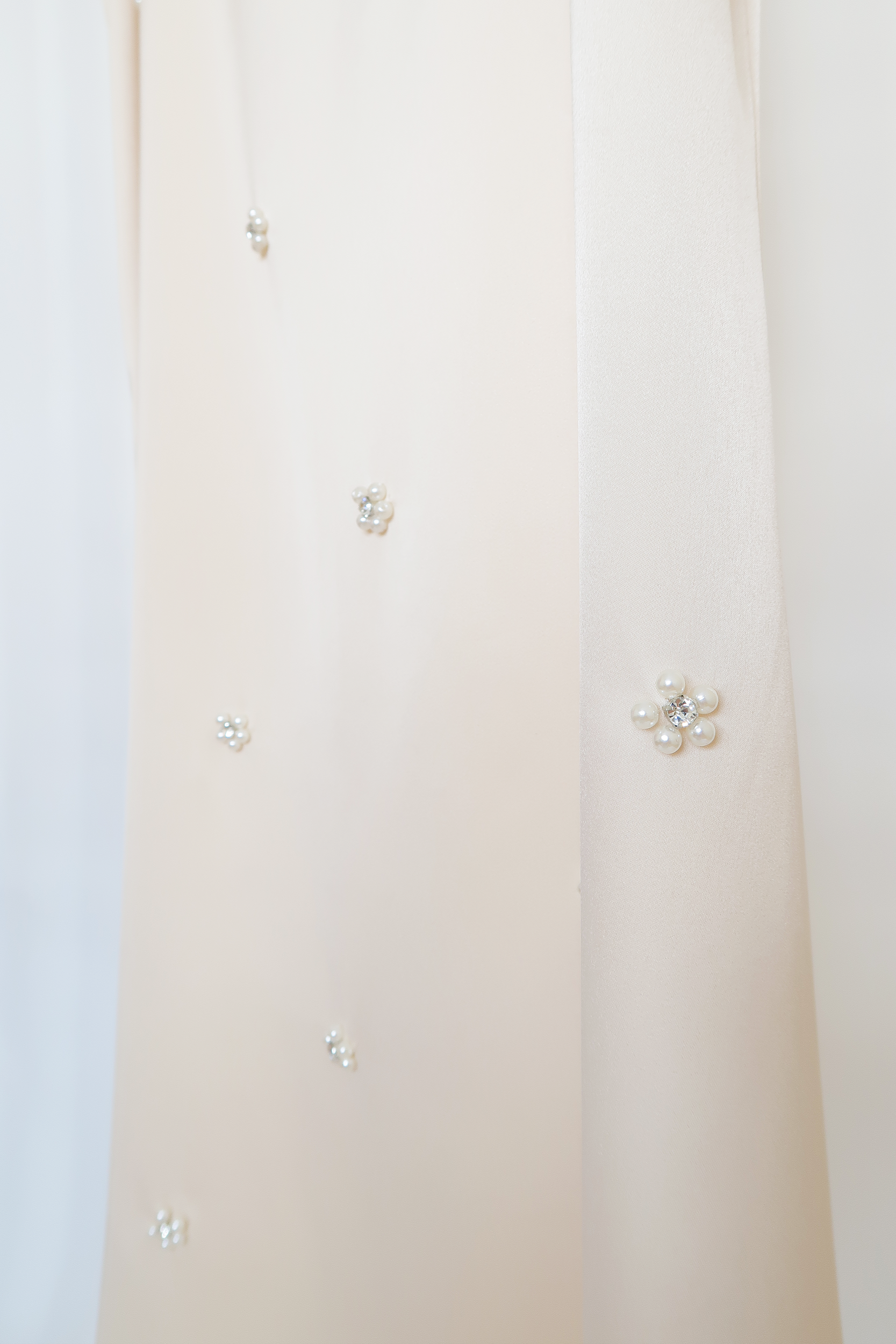 Ivory Satin Pearl Embellished Maxi Skirt