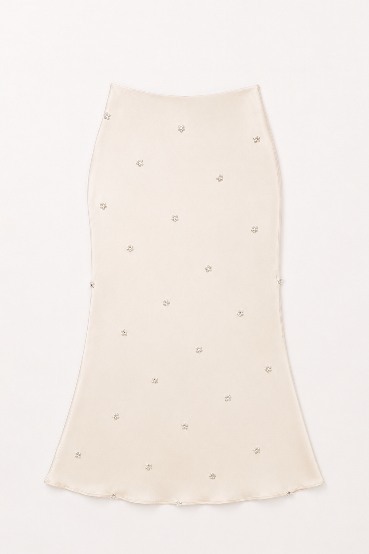 Ivory Satin Pearl Embellished Maxi Skirt