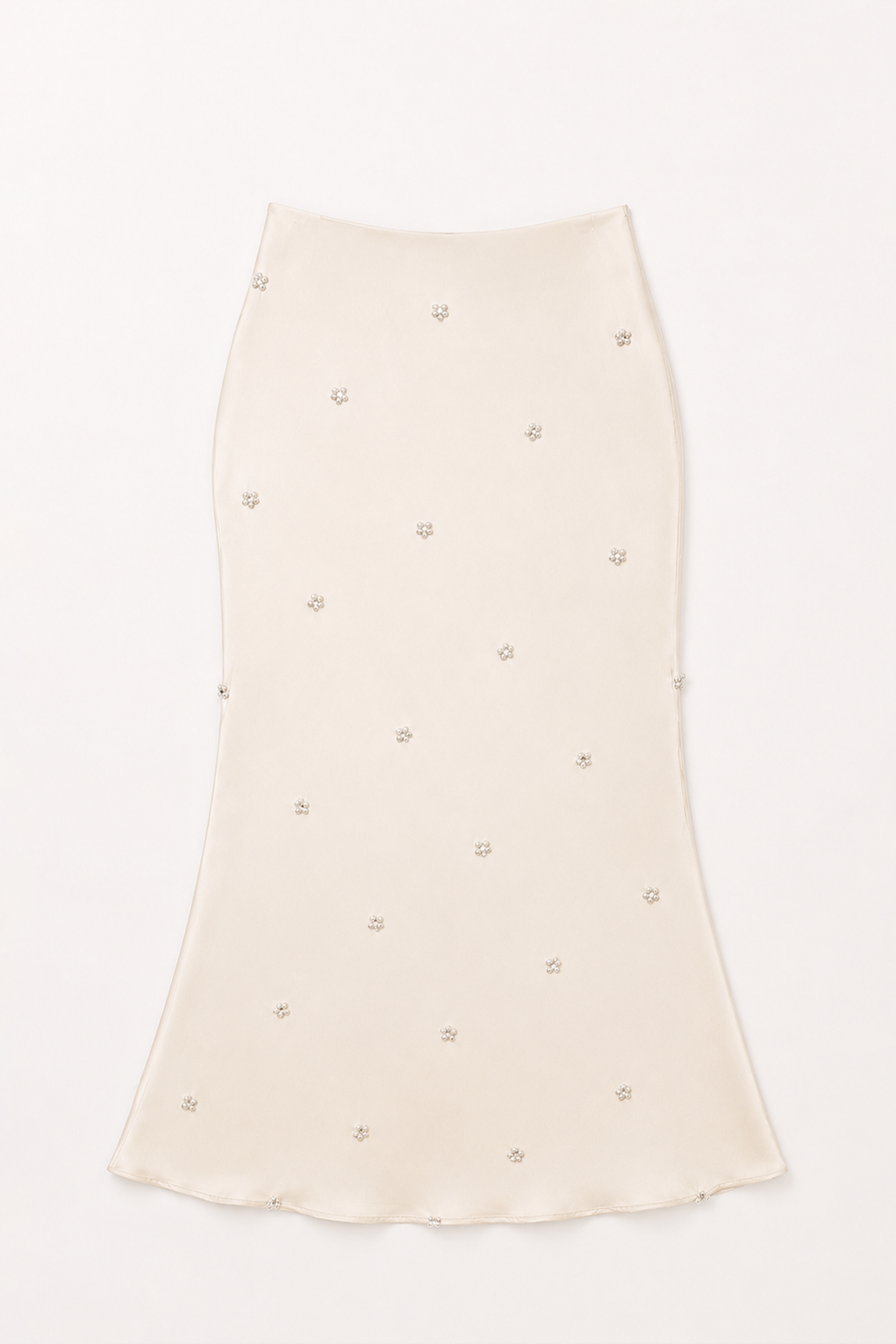 Ivory Satin Pearl Embellished Maxi Skirt