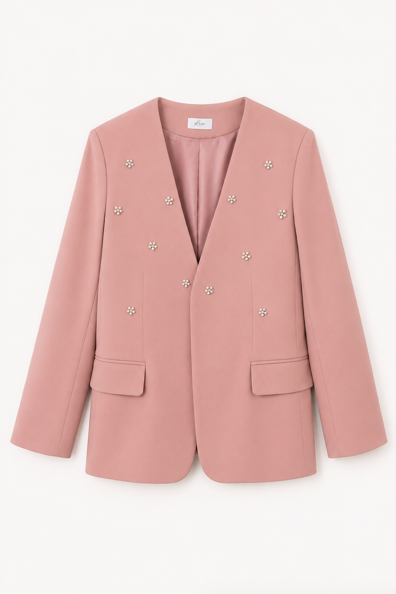Pink Floral Pearl Embellished Blazer