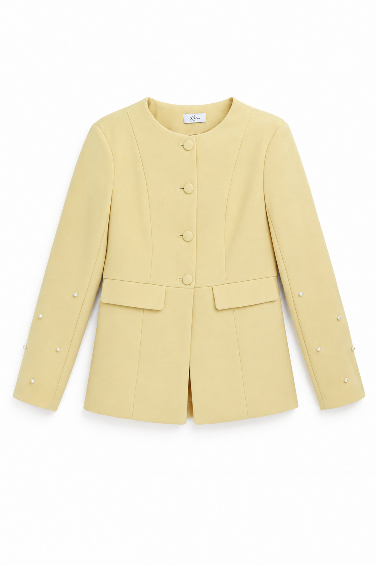 Soft Yellow Pearl Embellished Tailored Blazer