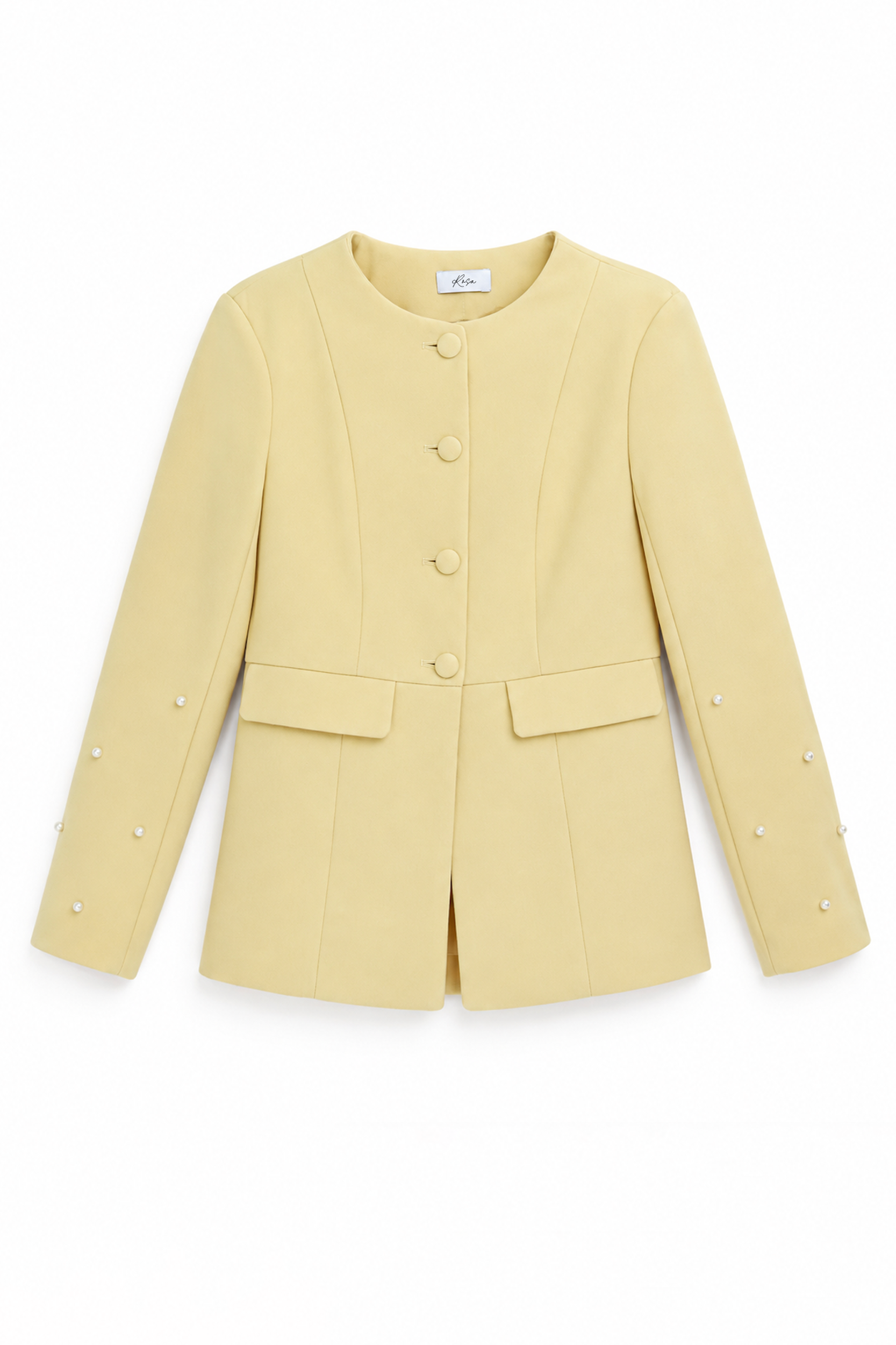 Soft Yellow Pearl Embellished Tailored Blazer