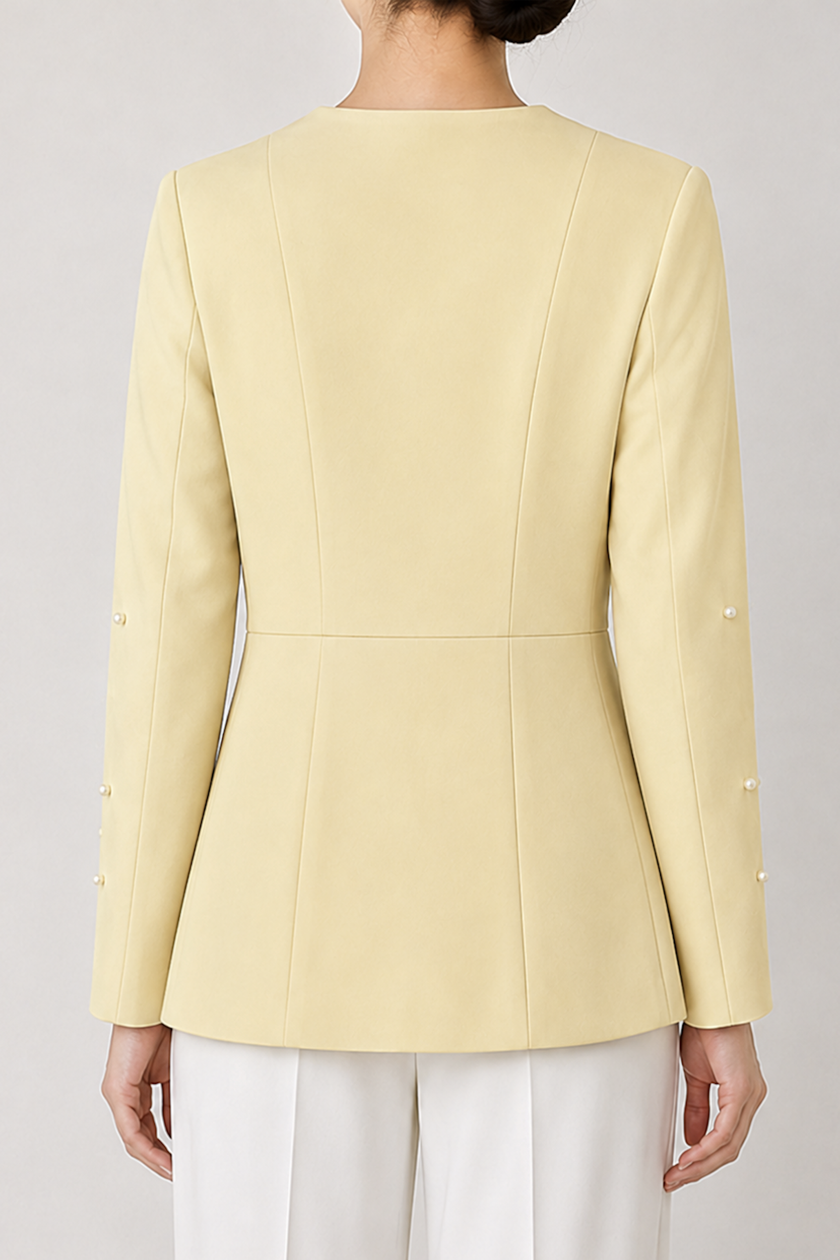 Soft Yellow Pearl Embellished Tailored Blazer