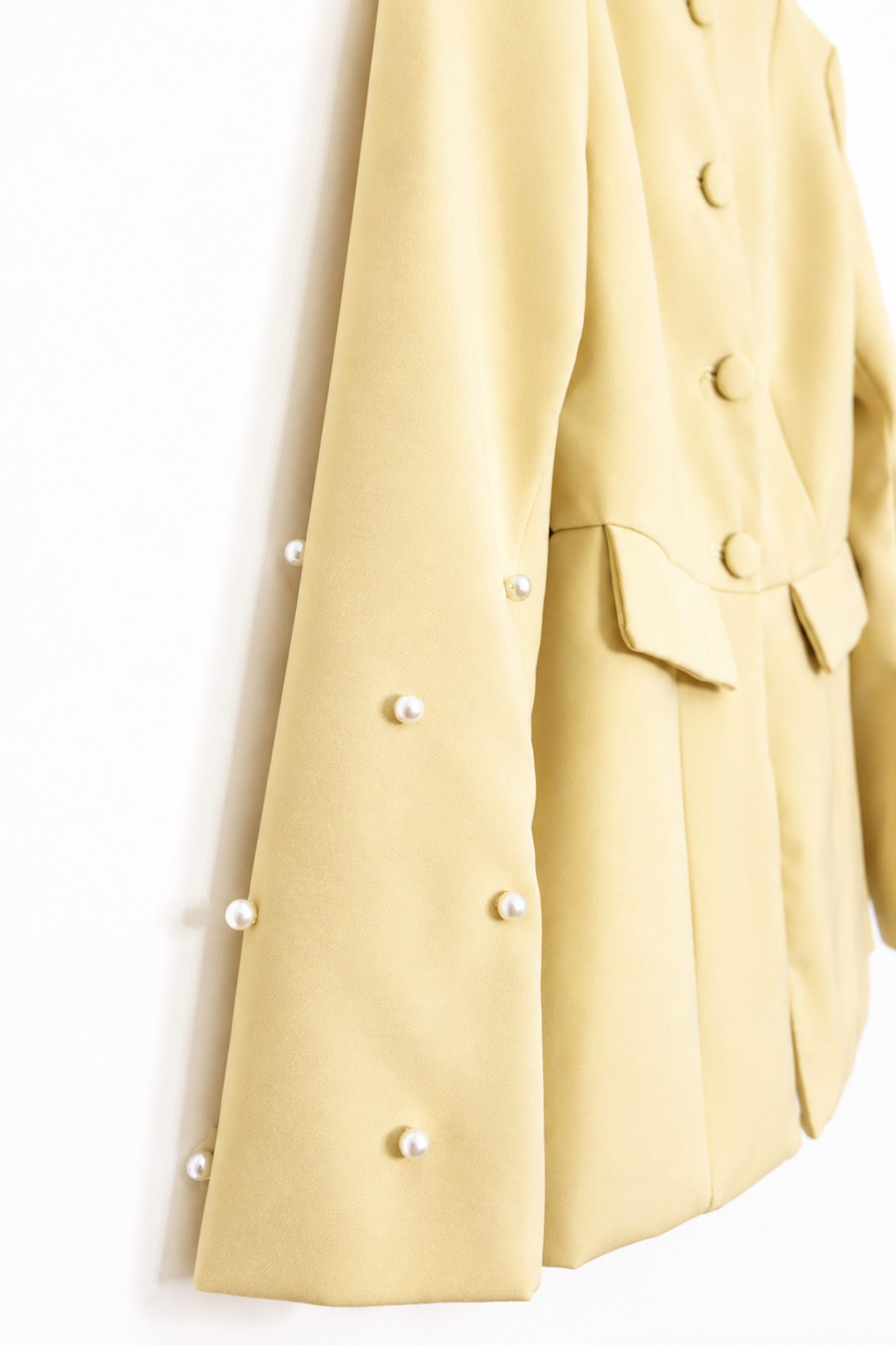 Soft Yellow Pearl Embellished Tailored Blazer
